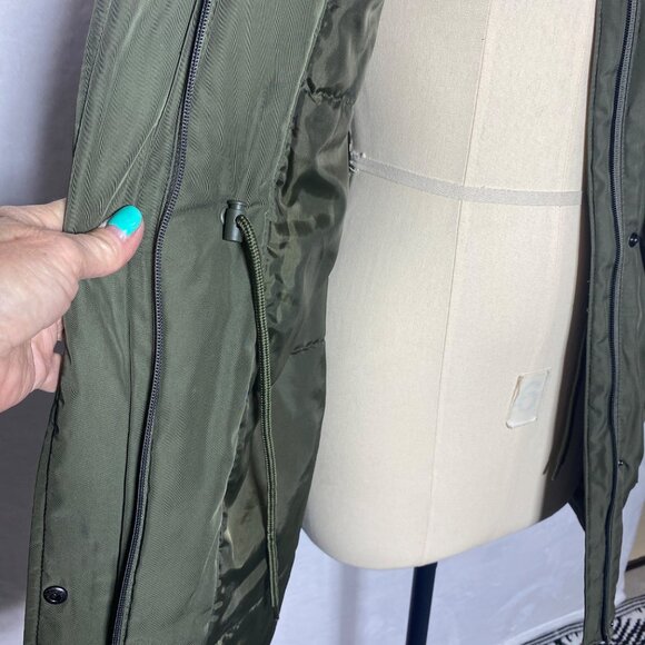 A New DAy XS Olive Green Womens Parka Jacket With Faux Fur Trim Hood Snap/Zip - Picture 5 of 16